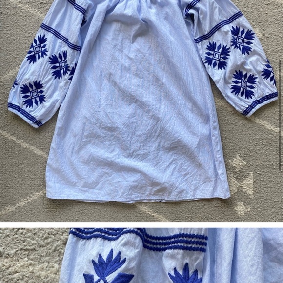 THML Blue Embroidered Off the Shoulder Dress S - Picture 3 of 5